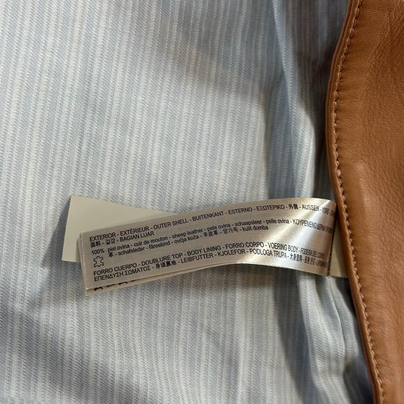 Massimo Dutti Tan Leather Moto Jacket size large NWT - Picture 6 of 9
